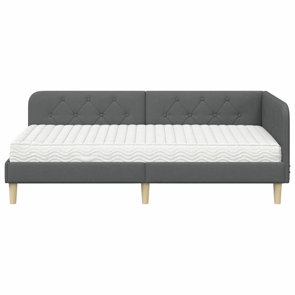 Cornice del letto ad angolo Grigio scuro 90 x 200 cm Tessuto | homemem39