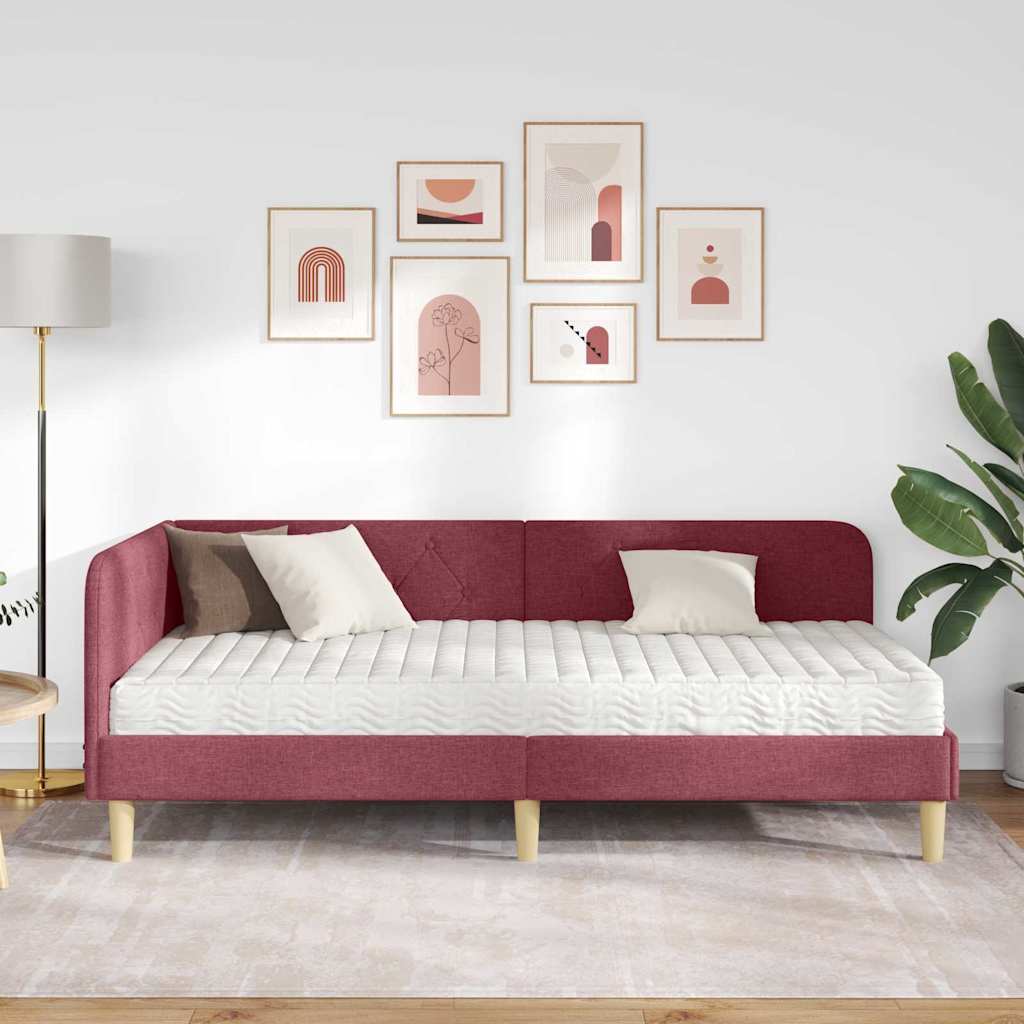 Cornice del letto ad angolo Rosso Vino 90 x 200 cm Tessuto | homemem39