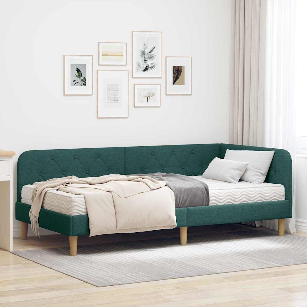 Cornice del letto ad angolo Verde Scuro 90 x 200 cm Tessuto | homemem39
