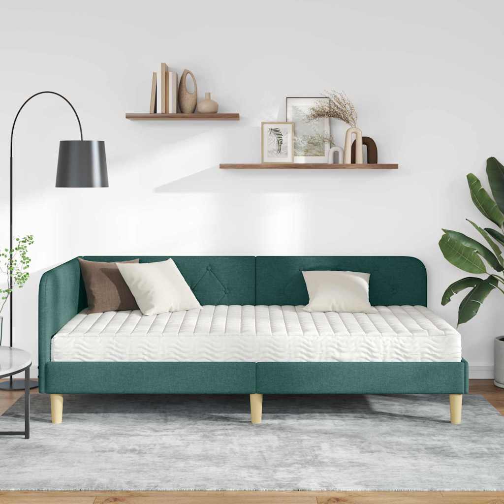 Cornice del letto ad angolo Verde Scuro 90 x 200 cm Tessuto | homemem39