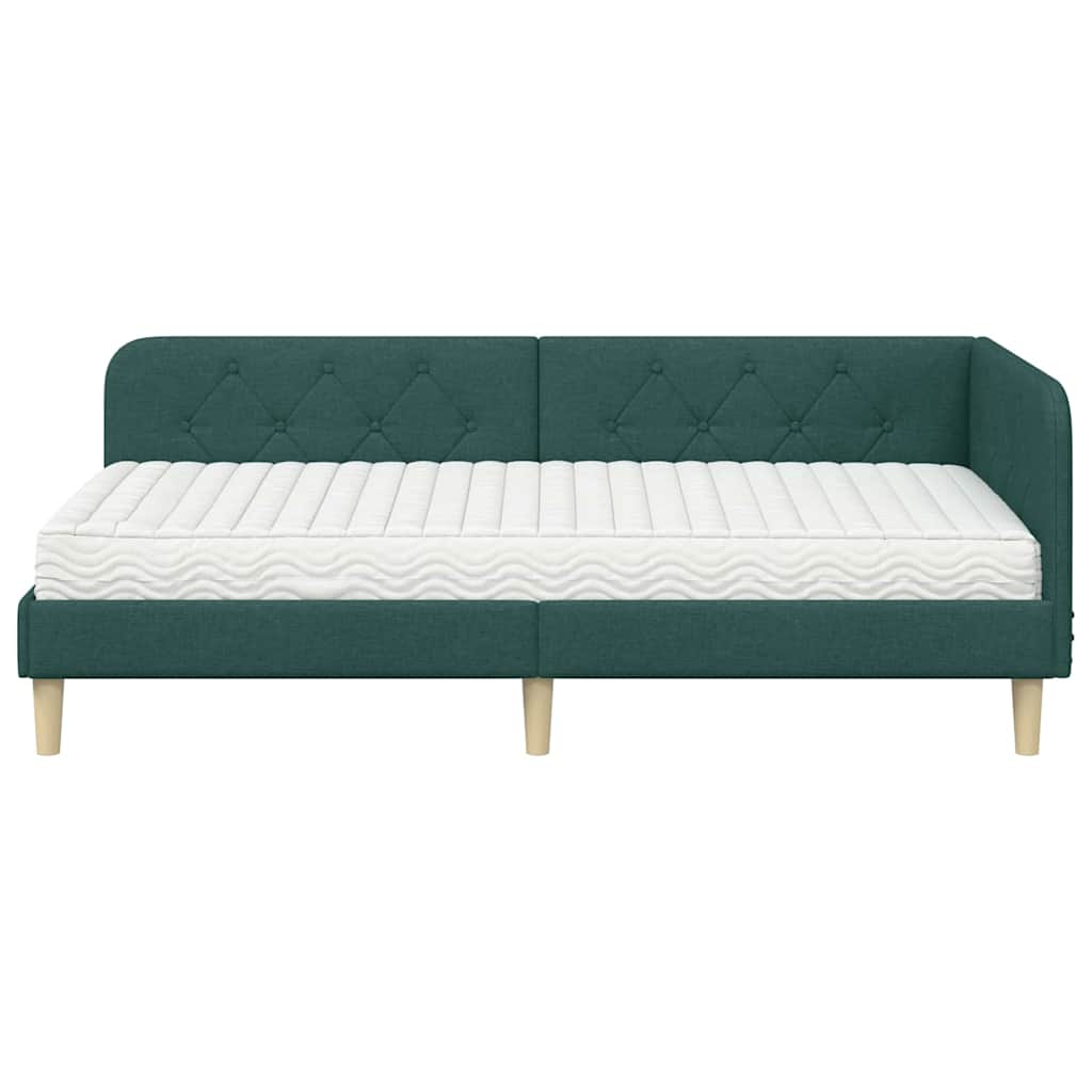 Cornice del letto ad angolo Verde Scuro 90 x 200 cm Tessuto | homemem39