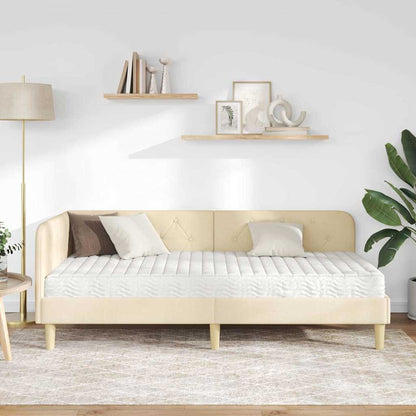 Cornice del letto ad angolo Crema 90 x 200 cm Tessuto | homemem39