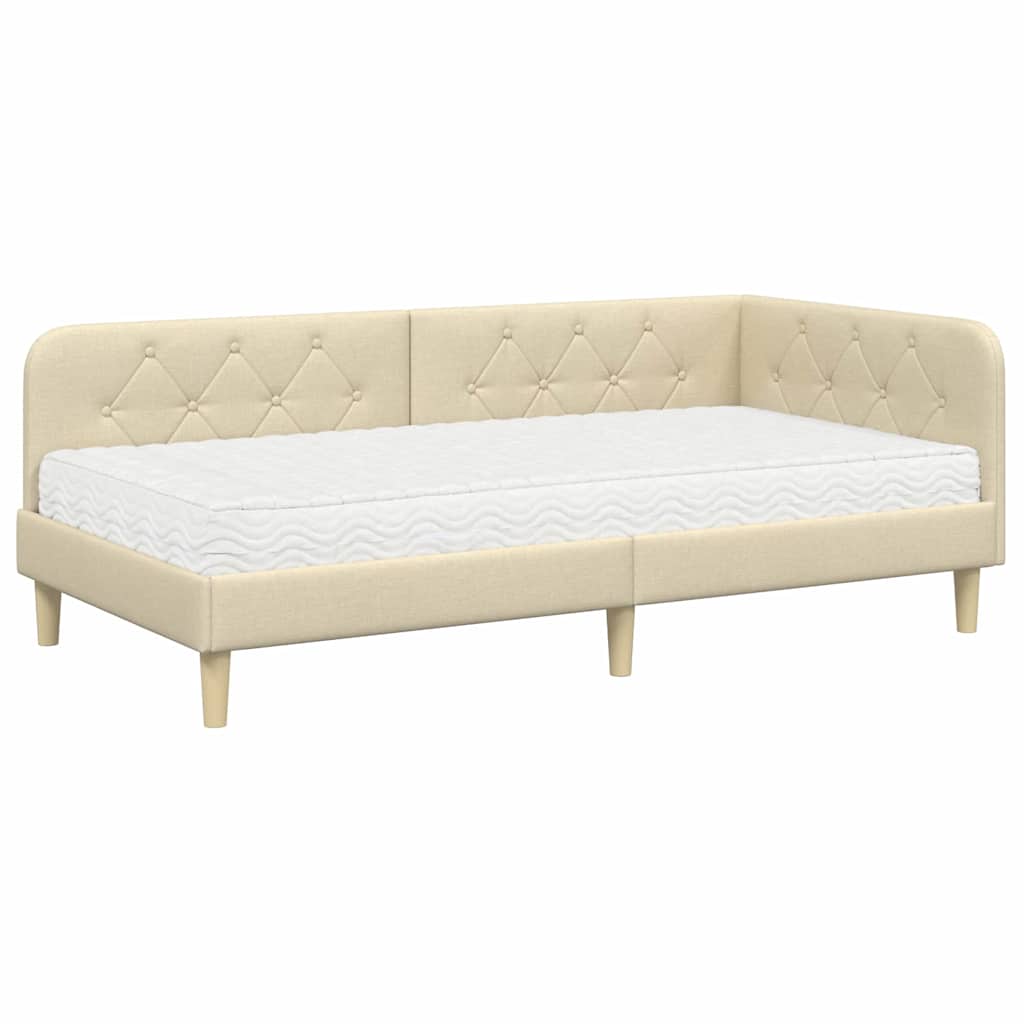 Cornice del letto ad angolo Crema 90 x 200 cm Tessuto | homemem39