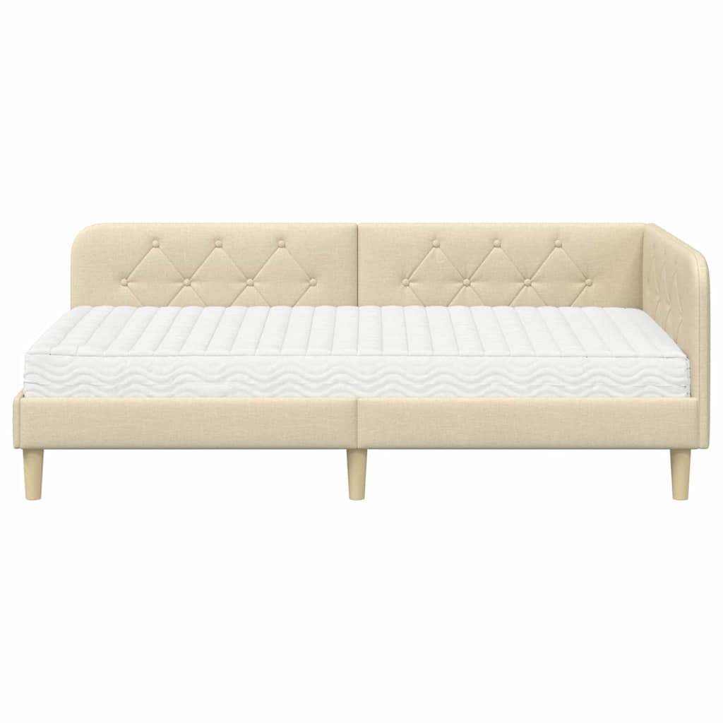 Cornice del letto ad angolo Crema 90 x 200 cm Tessuto | homemem39