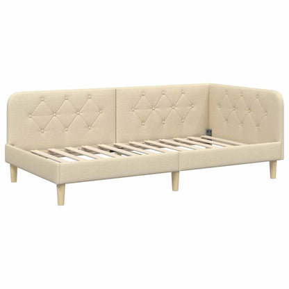 Cornice del letto ad angolo Crema 90 x 200 cm Tessuto | homemem39