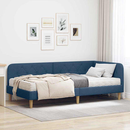 Cornice del letto ad angolo Blu 90 x 200 cm Tessuto | homemem39