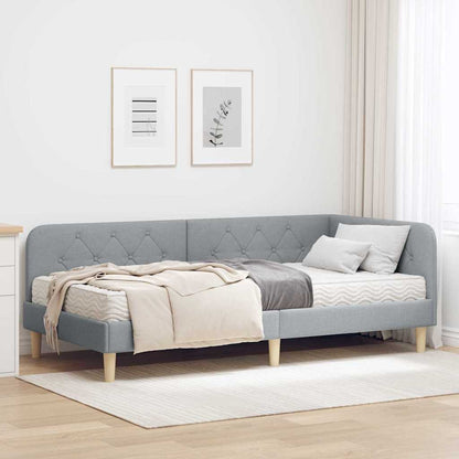 Cornice del letto ad angolo Grigio chiaro 100 x 200 cm Tessuto | homemem39