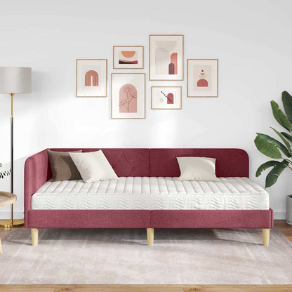 Cornice del letto ad angolo Rosso Vino 100 x 200 cm Tessuto | homemem39