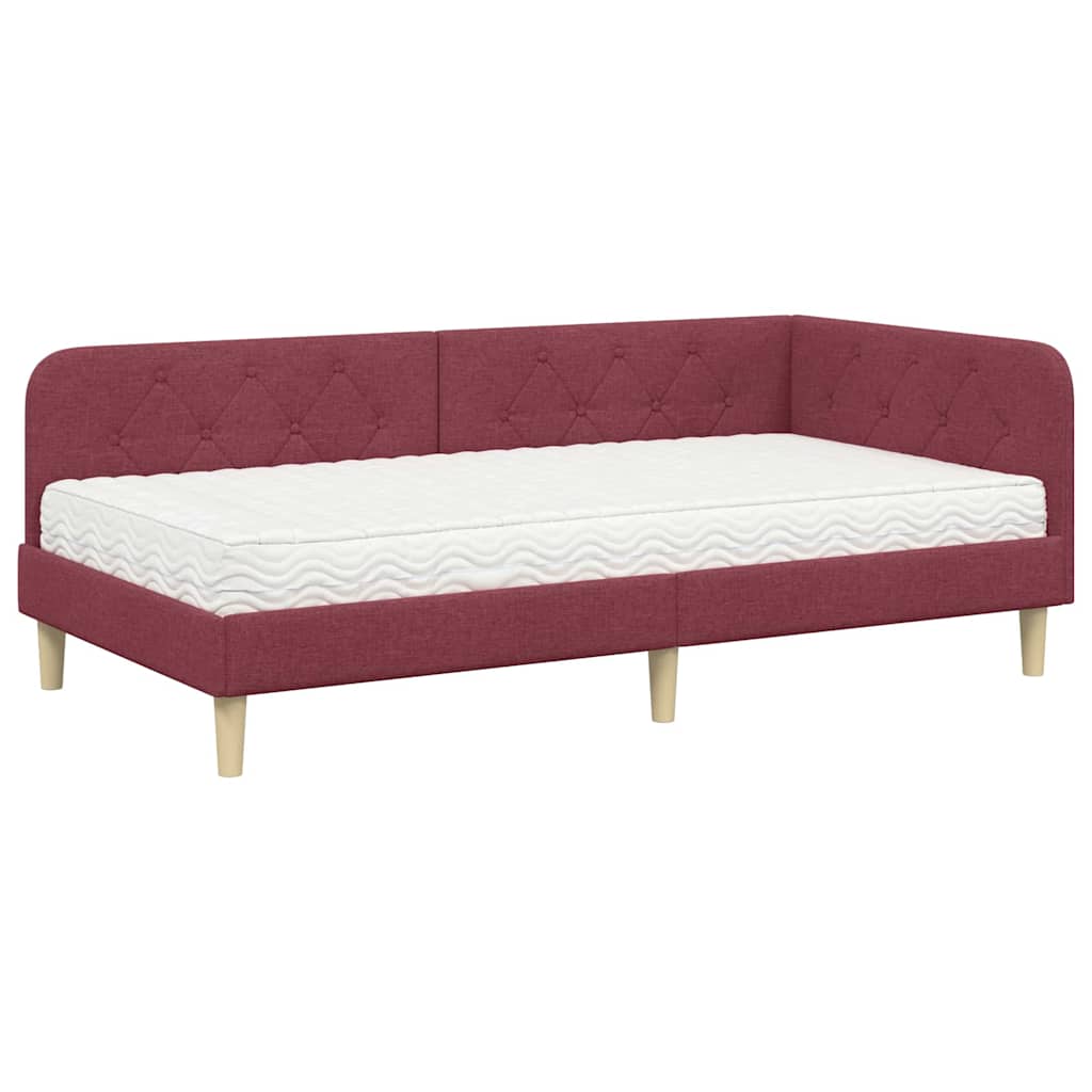 Cornice del letto ad angolo Rosso Vino 100 x 200 cm Tessuto | homemem39