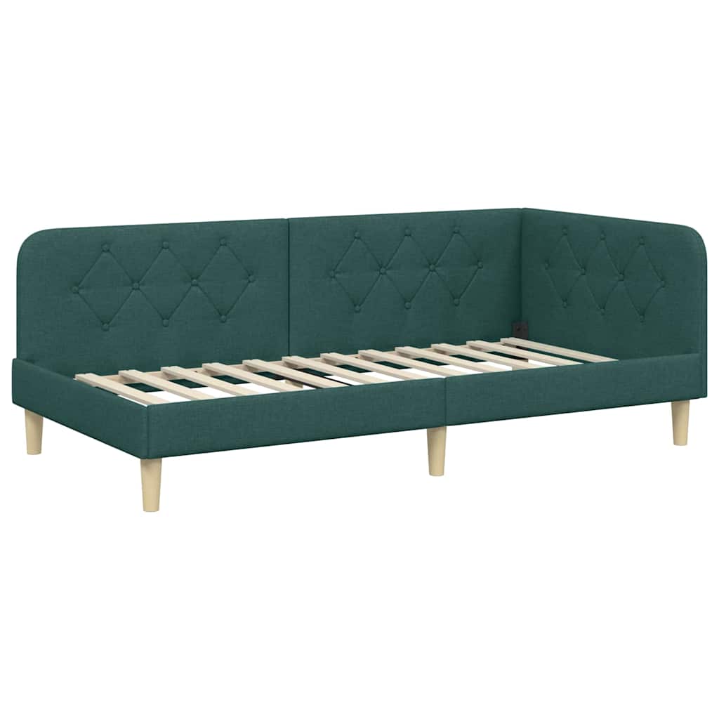Cornice del letto ad angolo Verde Scuro 100 x 200 cm Tessuto | homemem39