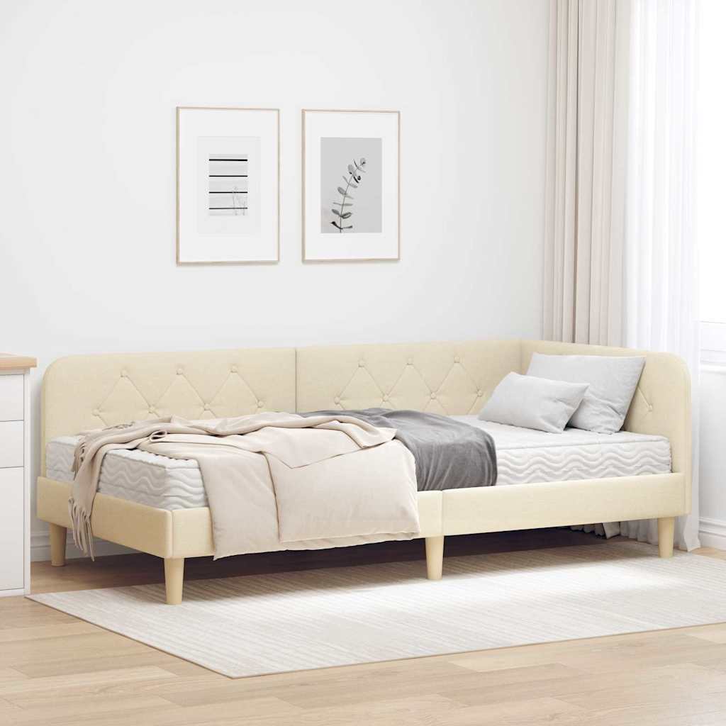 Cornice del letto ad angolo Crema 100 x 200 cm Tessuto