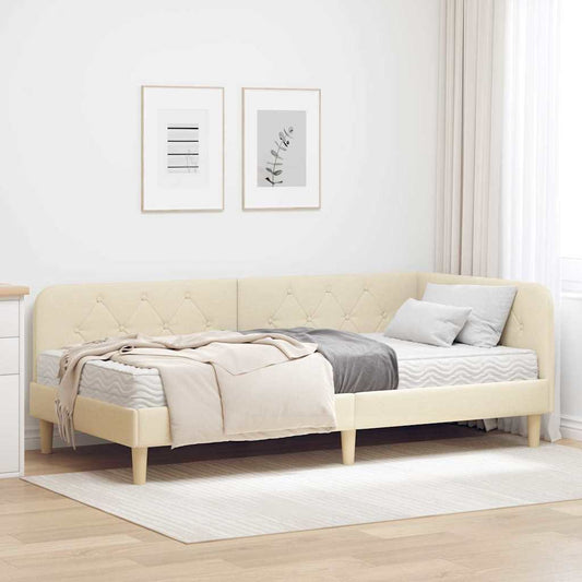 Cornice del letto ad angolo Crema 100 x 200 cm Tessuto