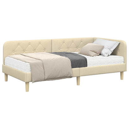 Cornice del letto ad angolo Crema 100 x 200 cm Tessuto | homemem39
