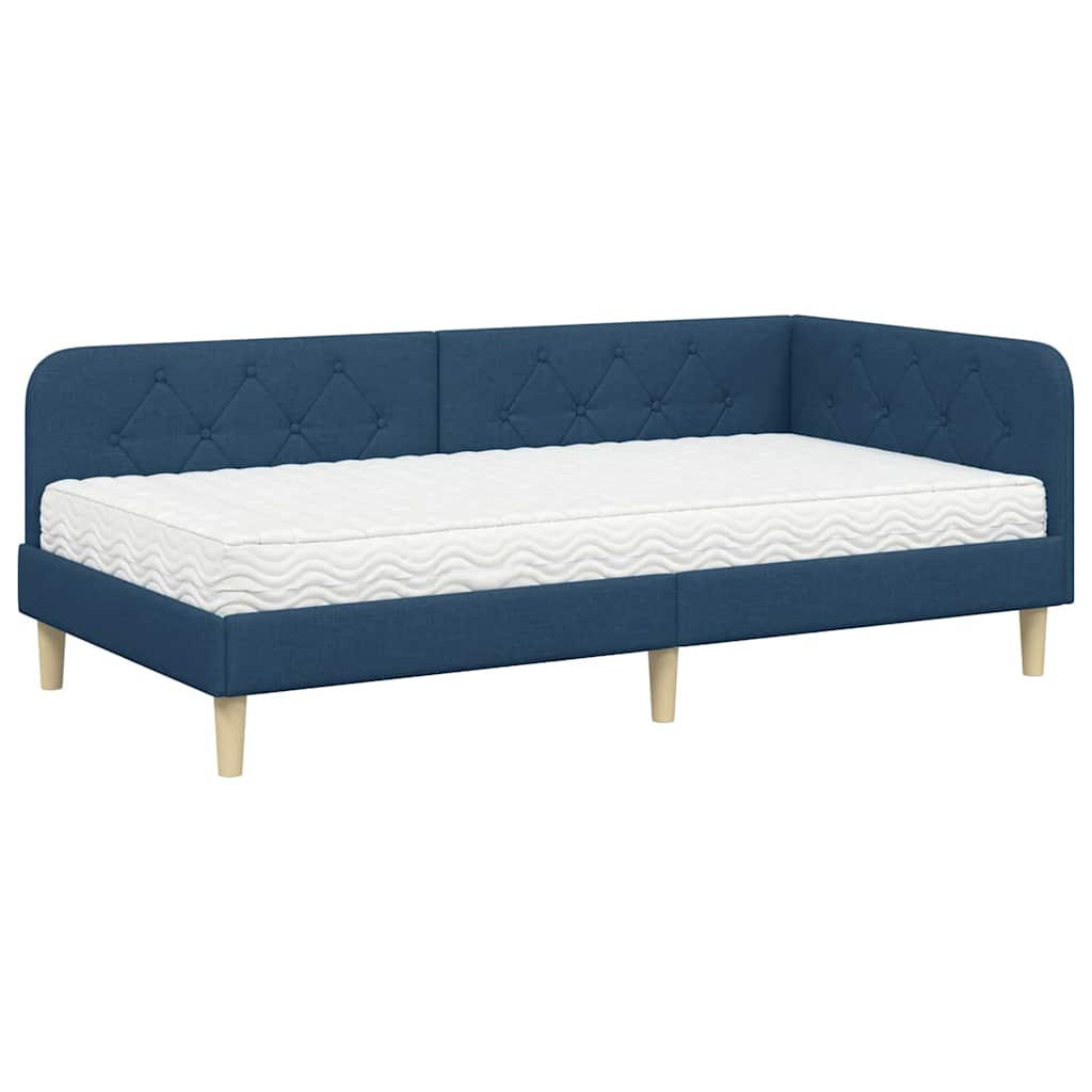 Cornice del letto ad angolo Blu 100 x 200 cm Tessuto | homemem39
