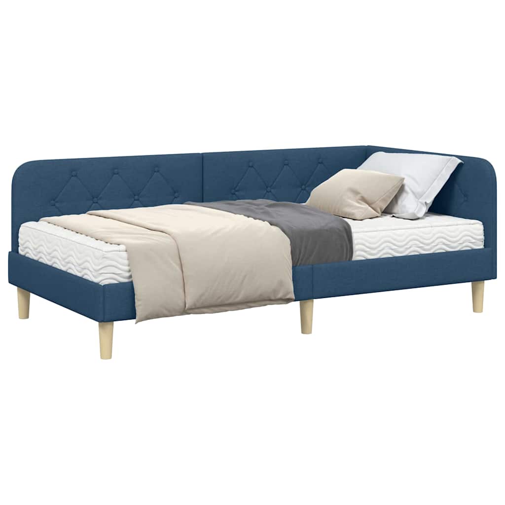Cornice del letto ad angolo Blu 100 x 200 cm Tessuto | homemem39