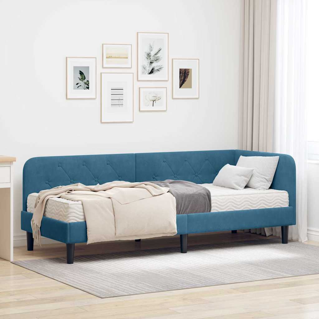 Cornice del letto ad angolo Blu 80 x 200 cm Velluto | homemem39