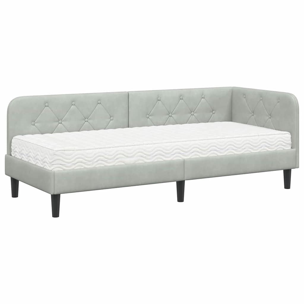 Cornice del letto ad angolo Grigio chiaro 80 x 200 cm Velluto | homemem39