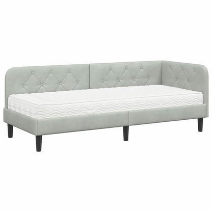 Cornice del letto ad angolo Grigio chiaro 80 x 200 cm Velluto | homemem39