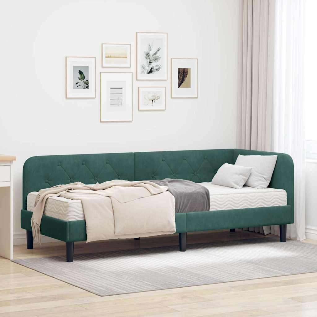 Cornice del letto ad angolo Verde Scuro 80 x 200 cm Velluto | homemem39
