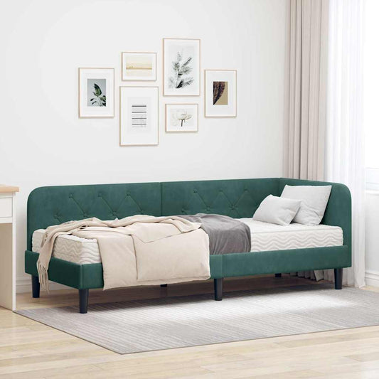 Cornice del letto ad angolo Verde Scuro 80 x 200 cm Velluto | homemem39