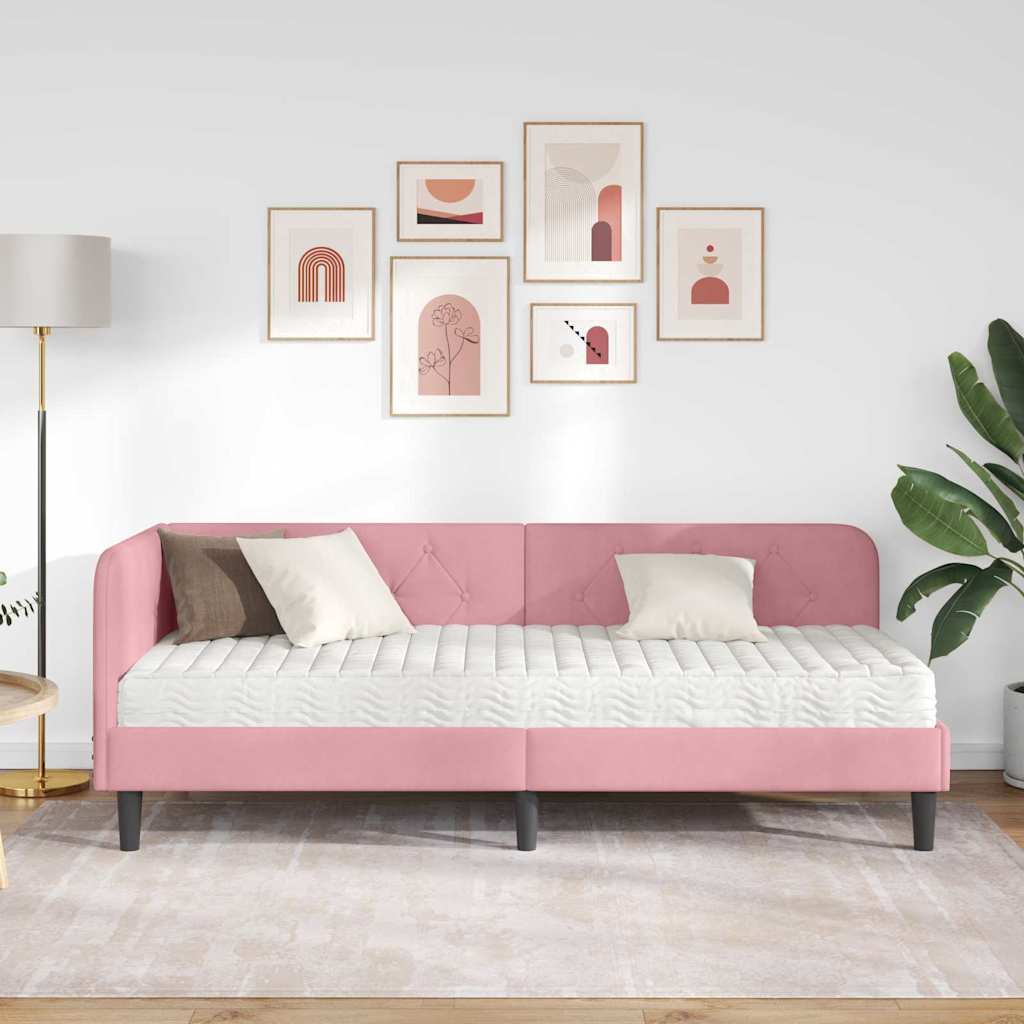 Cornice del letto ad angolo Rosa 80 x 200 cm Velluto | homemem39