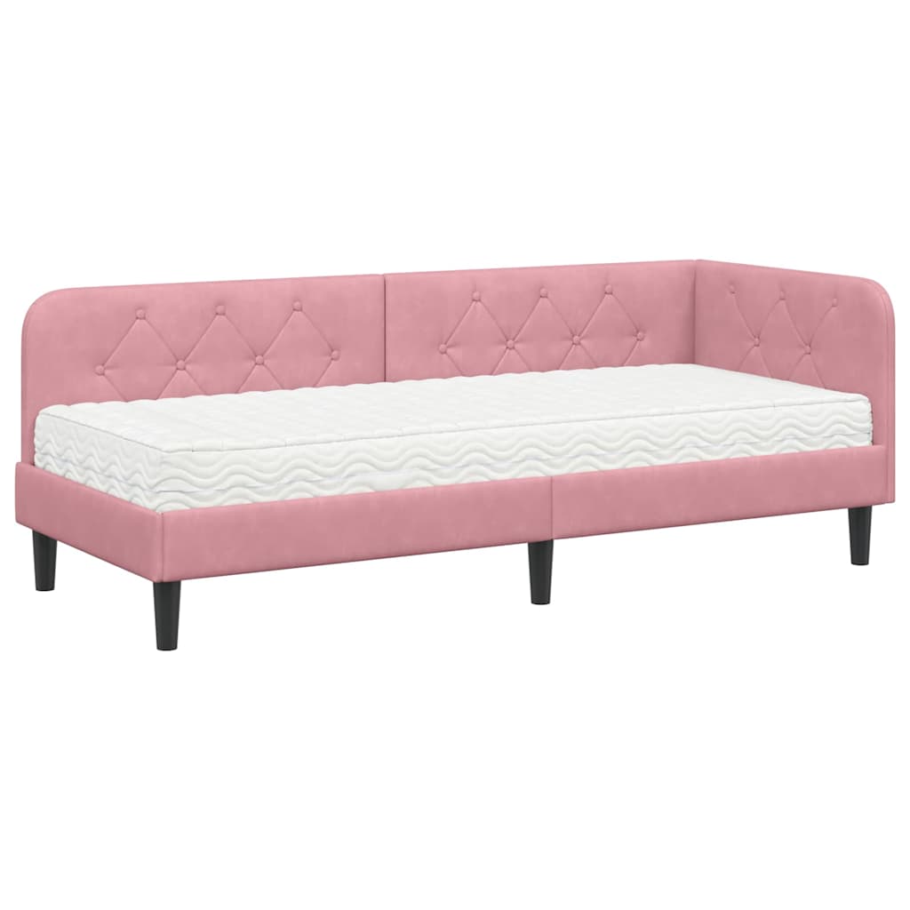 Cornice del letto ad angolo Rosa 80 x 200 cm Velluto | homemem39