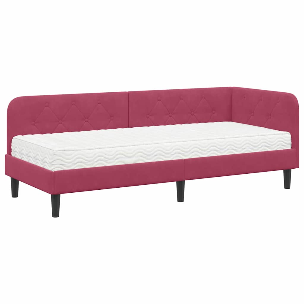 Cornice del letto ad angolo Rosso Vino 80 x 200 cm Velluto | homemem39