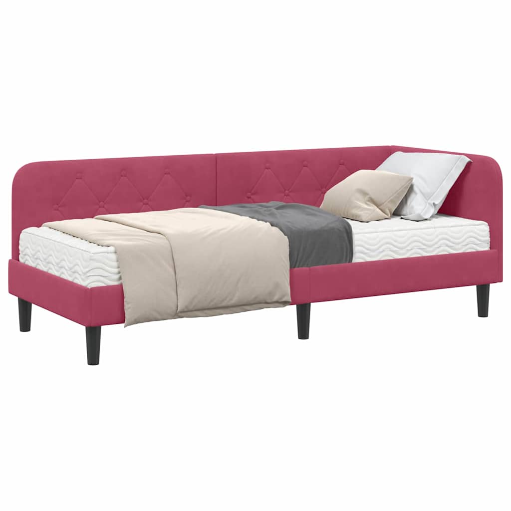Cornice del letto ad angolo Rosso Vino 80 x 200 cm Velluto | homemem39