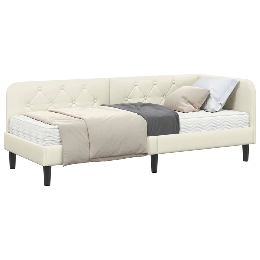Cornice del letto ad angolo Crema 80 x 200 cm Velluto | homemem39