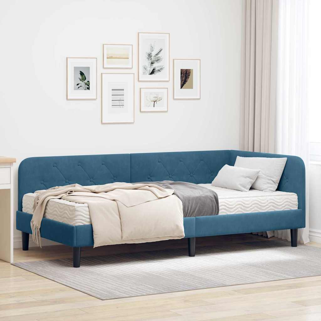 Cornice del letto ad angolo Blu 90 x 190 cm Velluto | homemem39