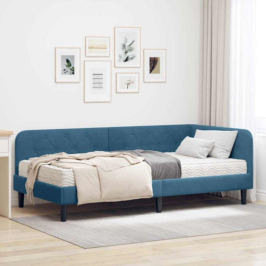 Cornice del letto ad angolo Blu 90 x 190 cm Velluto | homemem39