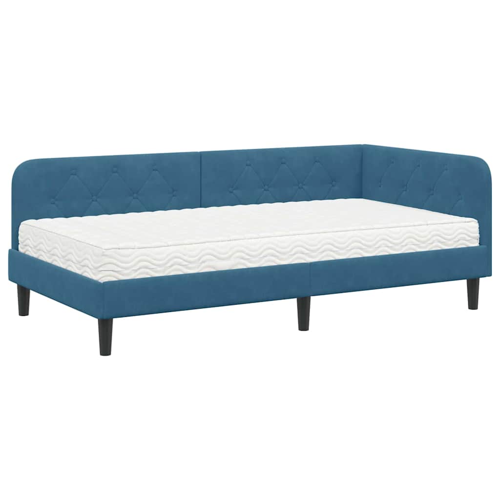 Cornice del letto ad angolo Blu 90 x 190 cm Velluto | homemem39