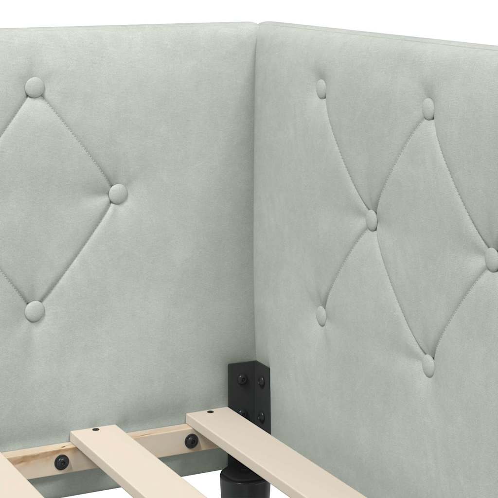 Cornice del letto ad angolo Grigio chiaro 90 x 190 cm Velluto