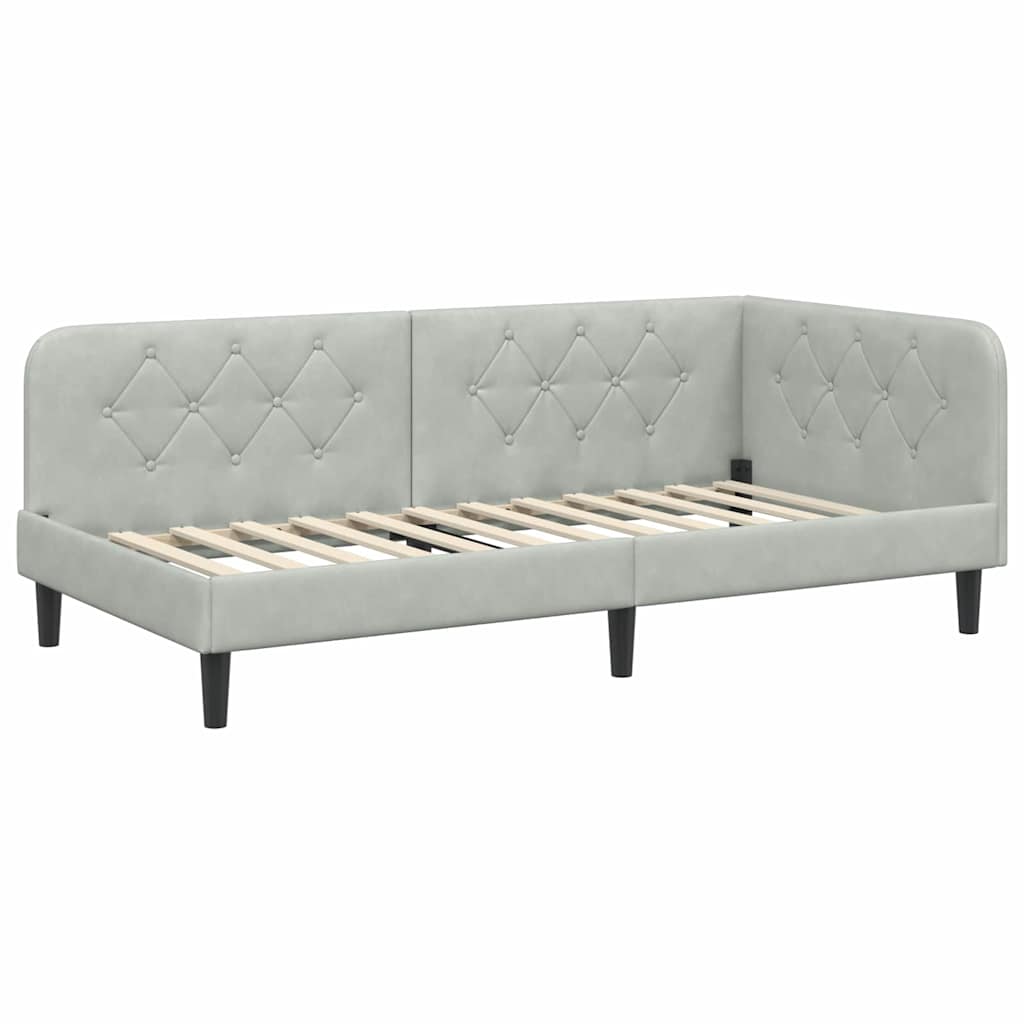 Cornice del letto ad angolo Grigio chiaro 90 x 190 cm Velluto | homemem39