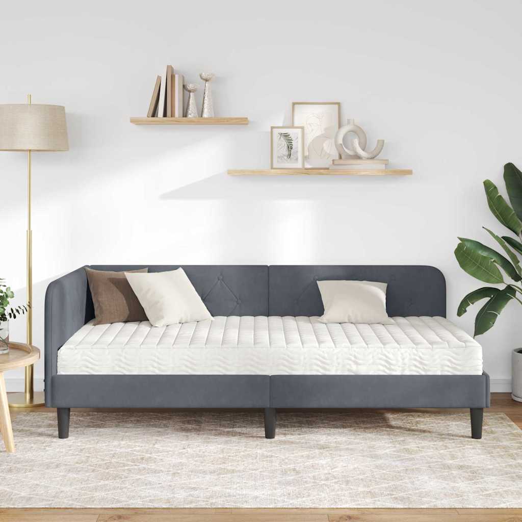 Cornice del letto ad angolo Grigio scuro 90 x 190 cm Velluto | homemem39