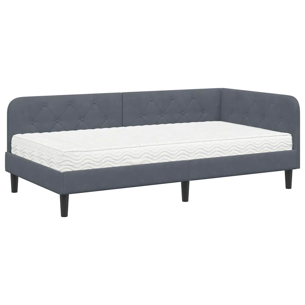Cornice del letto ad angolo Grigio scuro 90 x 190 cm Velluto | homemem39