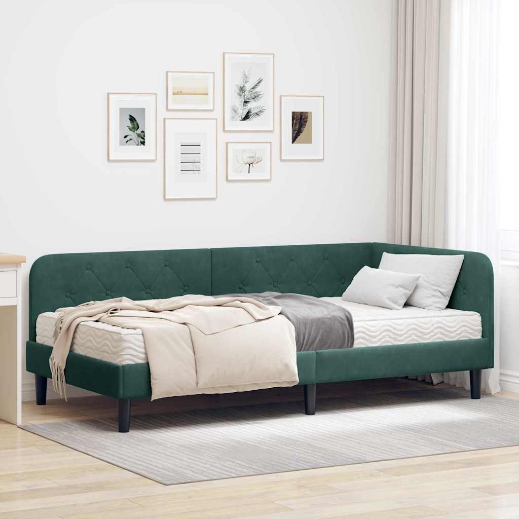 Cornice del letto ad angolo Verde Scuro 90 x 190 cm Velluto | homemem39