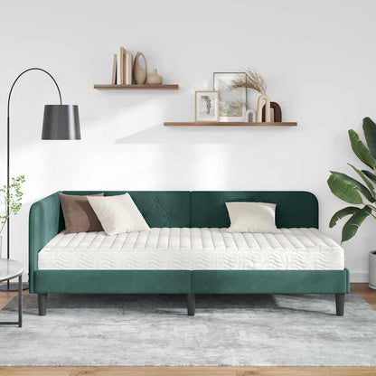 Cornice del letto ad angolo Verde Scuro 90 x 190 cm Velluto | homemem39