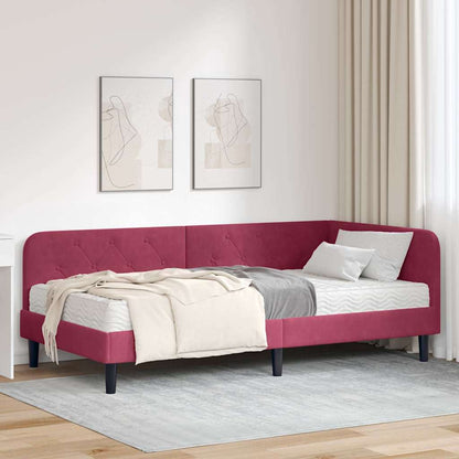 Cornice del letto ad angolo Rosso Vino 90 x 190 cm Velluto | homemem39