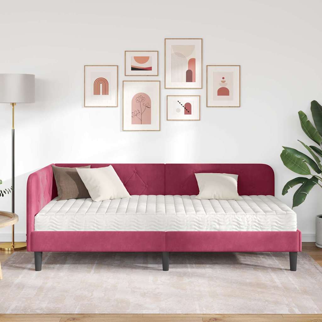 Cornice del letto ad angolo Rosso Vino 90 x 190 cm Velluto | homemem39
