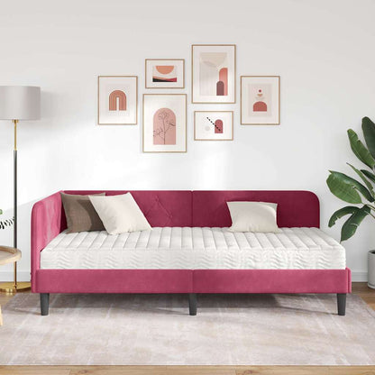 Cornice del letto ad angolo Rosso Vino 90 x 190 cm Velluto | homemem39