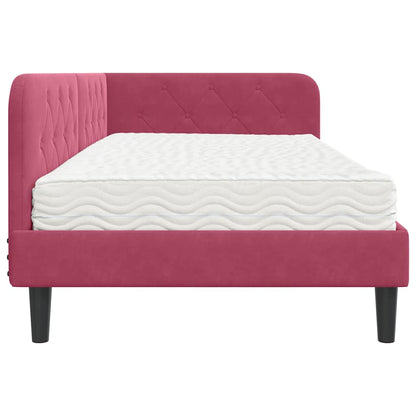 Cornice del letto ad angolo Rosso Vino 90 x 190 cm Velluto | homemem39