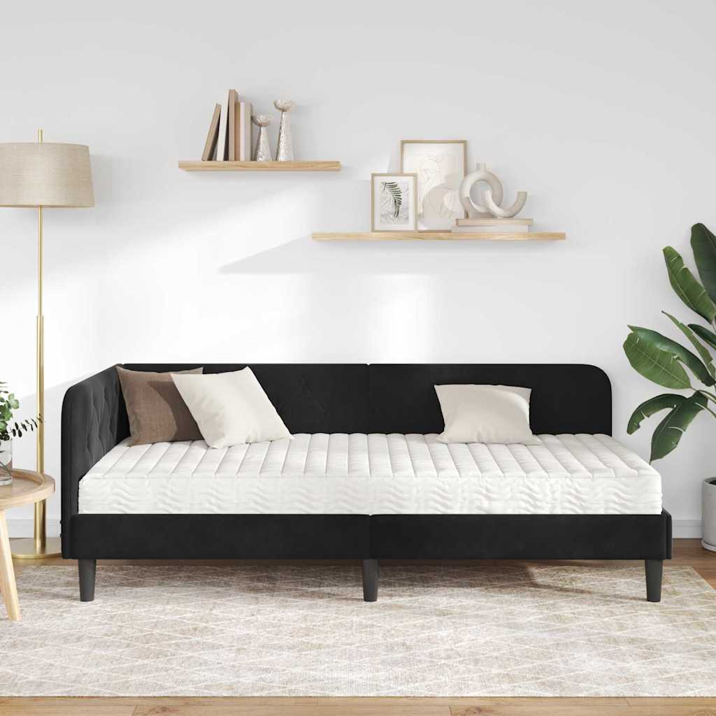 Cornice del letto ad angolo Nero 90 x 190 cm Velluto | homemem39