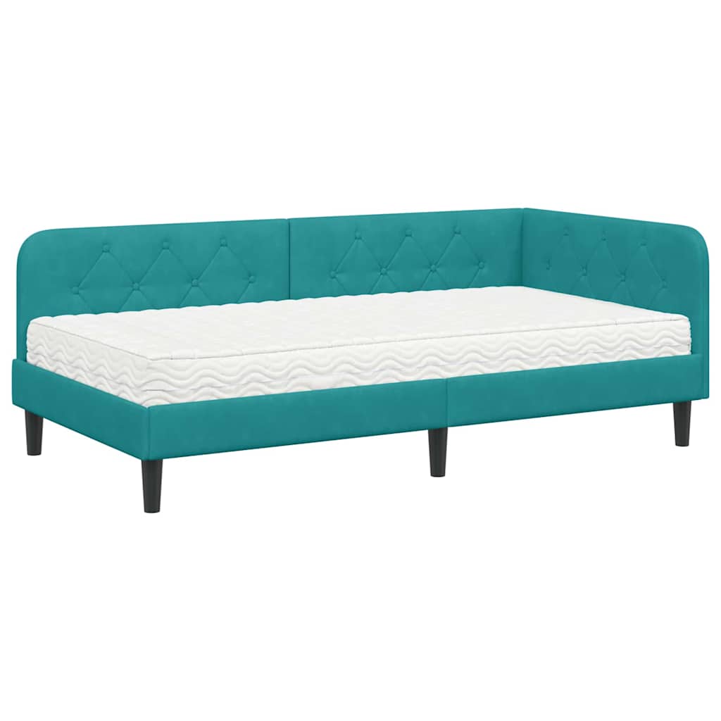 Cornice del letto ad angolo Turchese 90 x 190 cm Velluto | homemem39