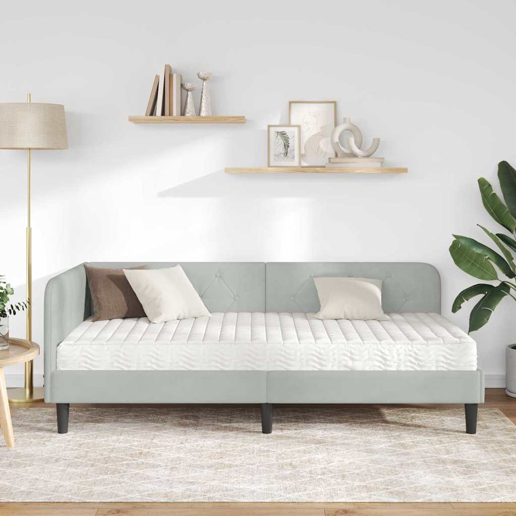 Cornice del letto ad angolo Grigio chiaro 90 x 200 cm Velluto | homemem39