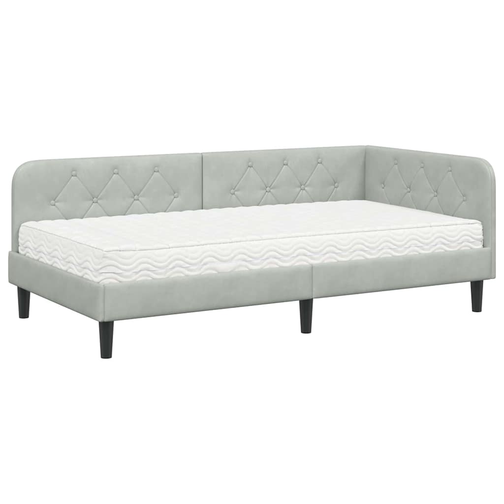 Cornice del letto ad angolo Grigio chiaro 90 x 200 cm Velluto | homemem39