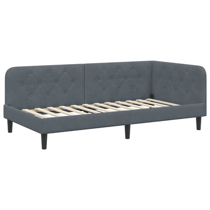Cornice del letto ad angolo Grigio scuro 90 x 200 cm Velluto | homemem39