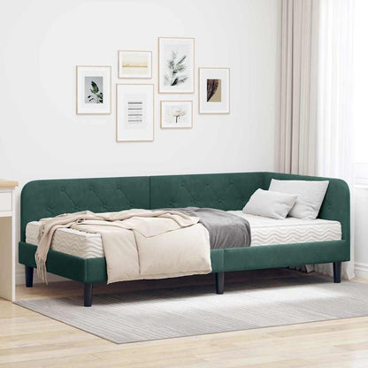 Cornice del letto ad angolo Verde Scuro 90 x 200 cm Velluto | homemem39