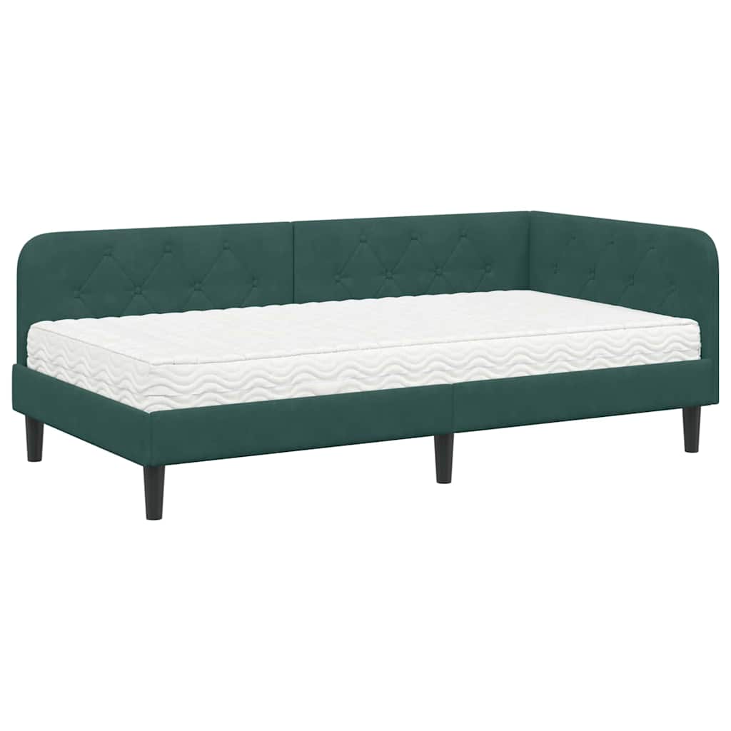 Cornice del letto ad angolo Verde Scuro 90 x 200 cm Velluto | homemem39