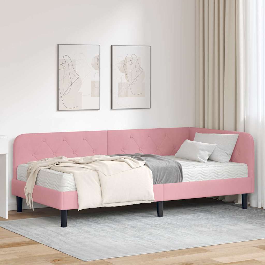 Cornice del letto ad angolo Rosa 90 x 200 cm Velluto | homemem39